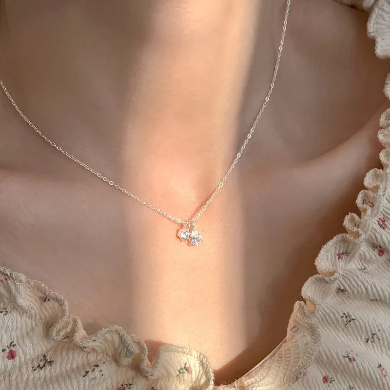 Mini Shiny Delicate 925 Sterling Silver Teardrop-shaped Zircon Pendant Choker Necklace for Woman Collarbone Chain Jewelry Gifts