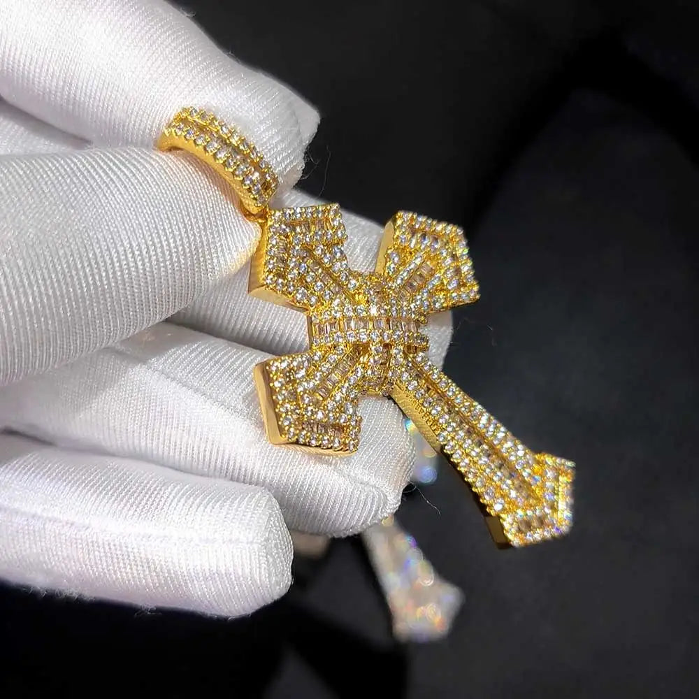 Iced Out Cross Pendant Baguette CZ Jesus
