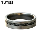 TUTISS 6/8mm Black Meteorite Tungsten Carbide Ring, Offset groove Brushed Finish, Couple Ring, Unique Wedding Band for her（Him）