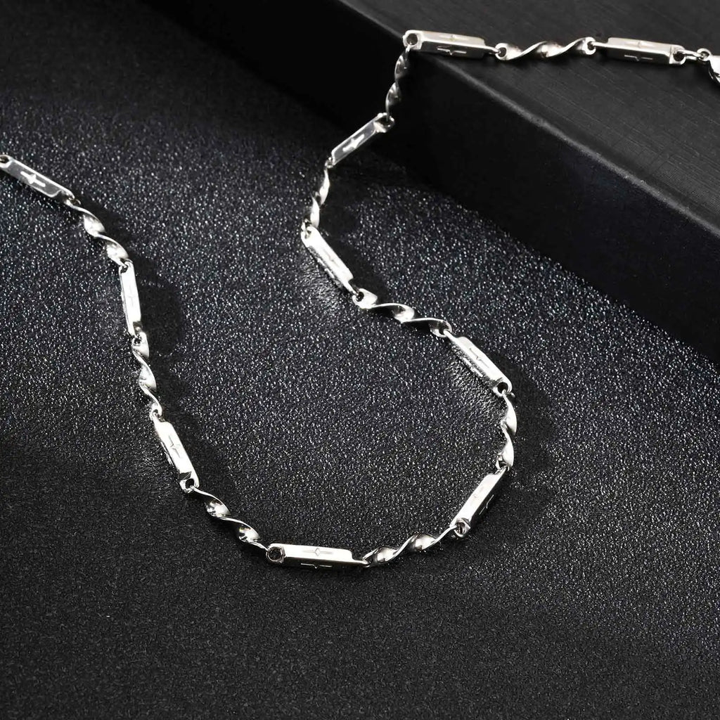 Mobius Bamboo Cross Link Chain Necklace 3mm — Stainless Steel