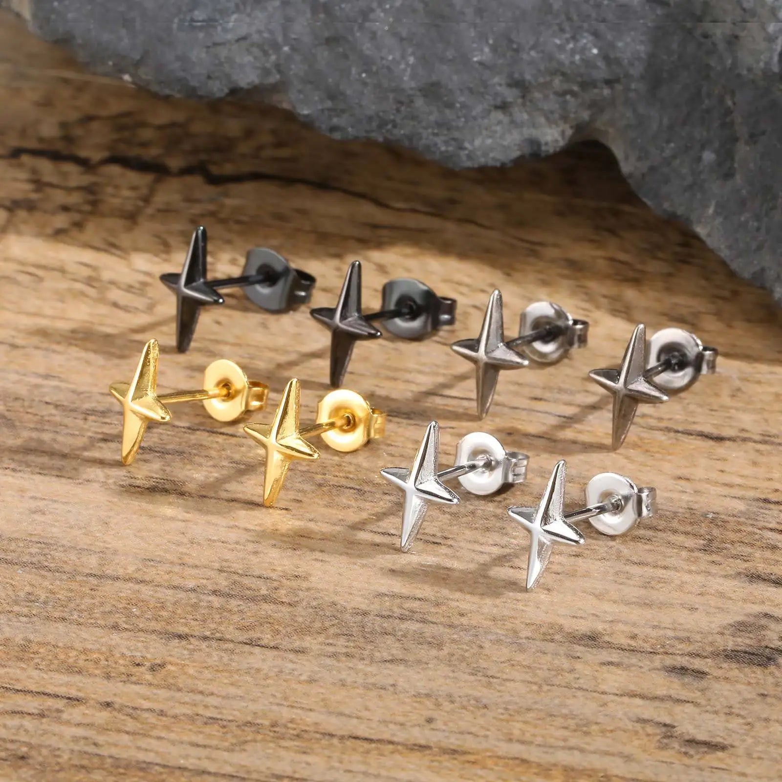 Black Star Stud Earrings — Stainless Steel