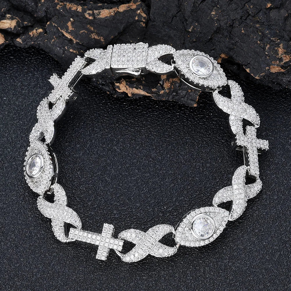 Cross Cuban Bracelet Iced Out 8MM Stainless Steel