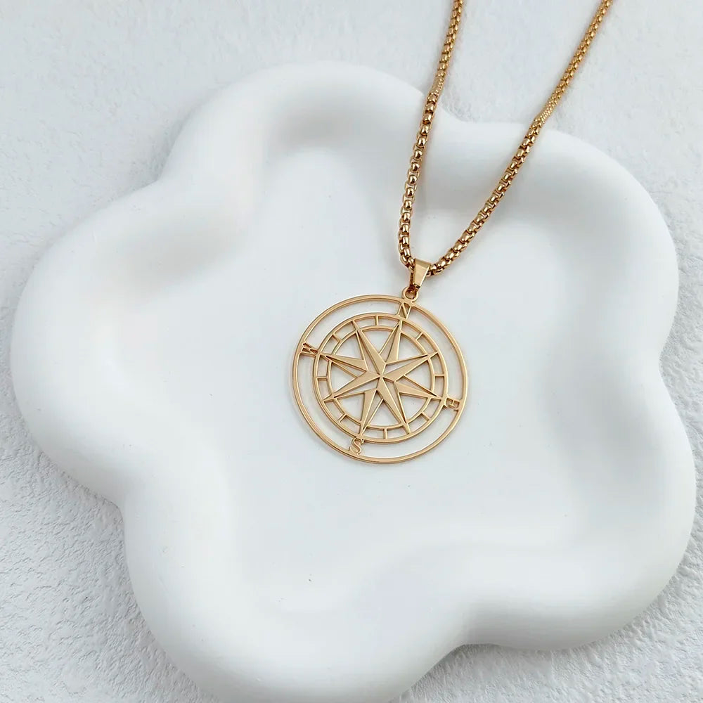 Viking Compass Anchor Pendant Necklace — Gold