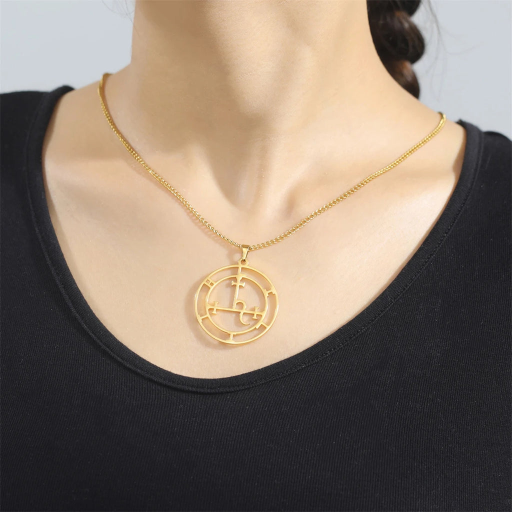 EUEAVAN Mythical Goddess Sigil of Lilith Necklaces Stainless Steel Demon Seal Marbas Pendant Necklace Solomon Amulet Jewelry