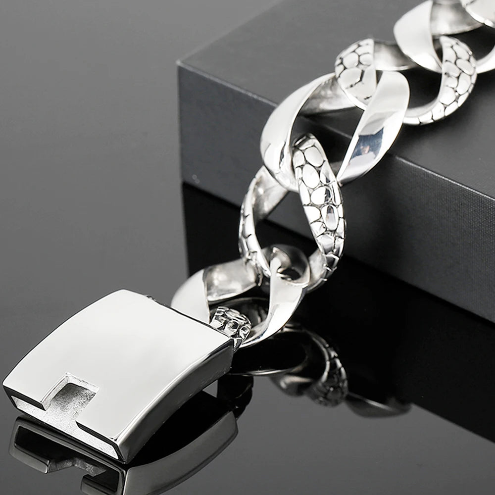 Punk 23MM Width Snake Pattern Cuban Chain Bracelet Man Polished Stainless Steel Men's Bracelets Jewelry Gifts