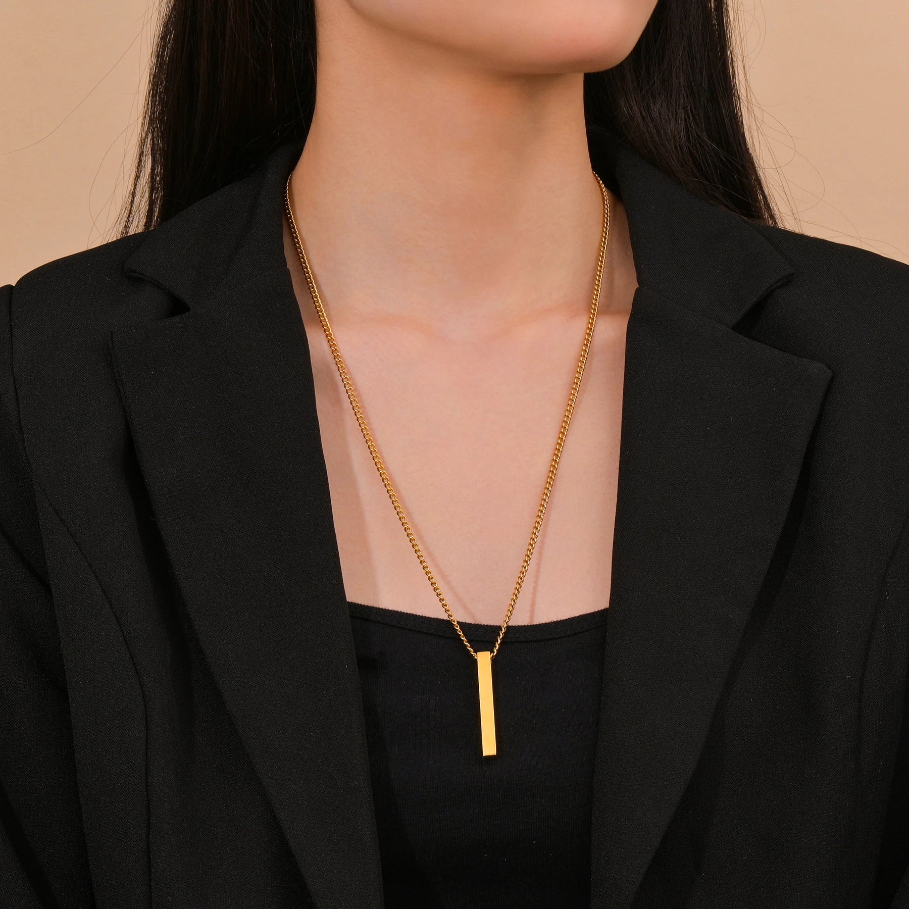 High Quality Stainless Steel Square Pendant Necklace for Men Women Blank Bar Couple Necklace Birthday Christmas Jewelry Gift