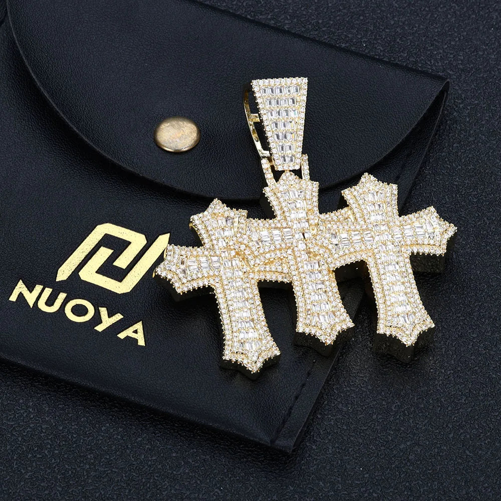 Two-Tone Cross Pendant Baguette Iced Out