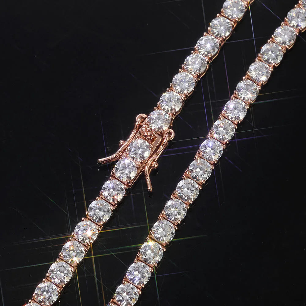 925 Silver VVS Moissanite Tennis Necklace Rose Gold