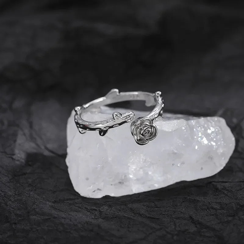 Fashion Goth Double Layer Rose Couple Rings for Men Women Retro Opening Stainless Steel Thorns Punk Finger Ring Jewelry