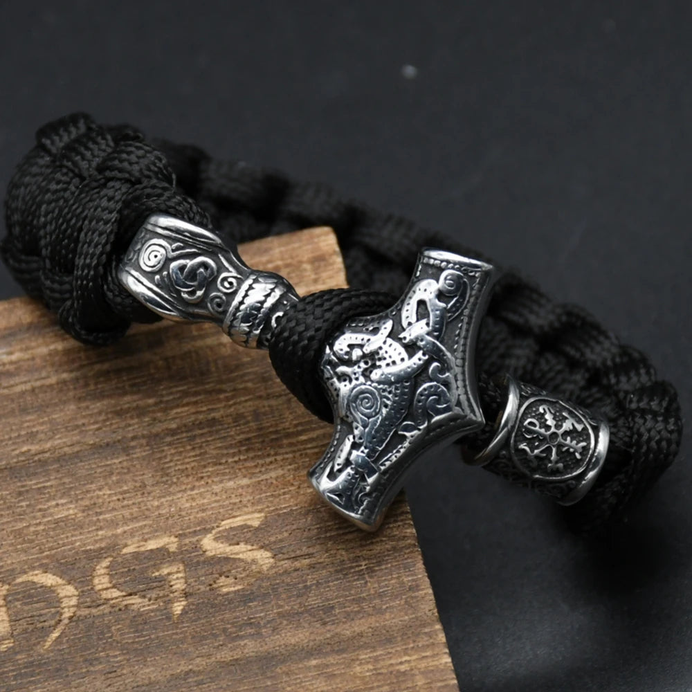 Mjölnir Thor's Hammer Norse Rune Bracelet — Stainless Steel