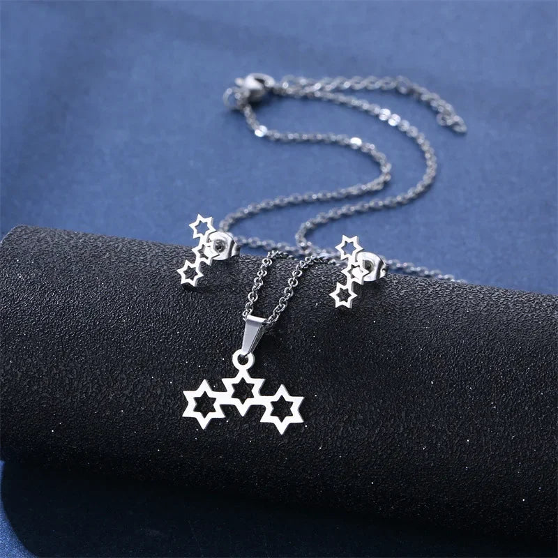 Star of David Heart Pendant Necklace — Stainless Steel