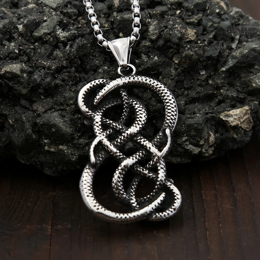 Vintage Norse Loki Double Dragon Gothic Ouroboros Pendant Necklace Stainless Steel Viking Amulet Male Jewlery Gifts