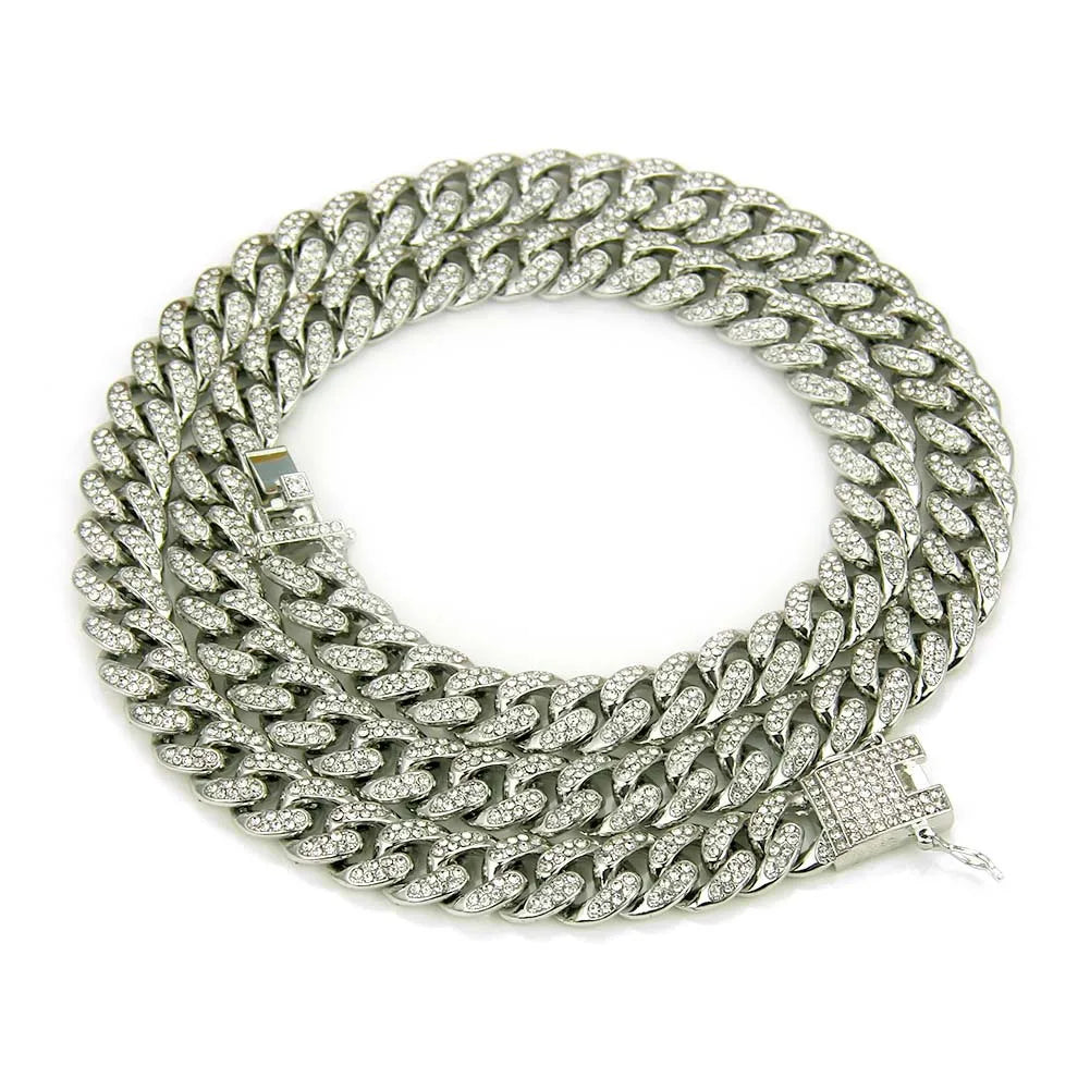HNSP Miami Cuban Link Iced Out Chain Necklace For Men - Heavy Duty Curb Bling Hip Hop Chains Jewelry 13MM Wide
