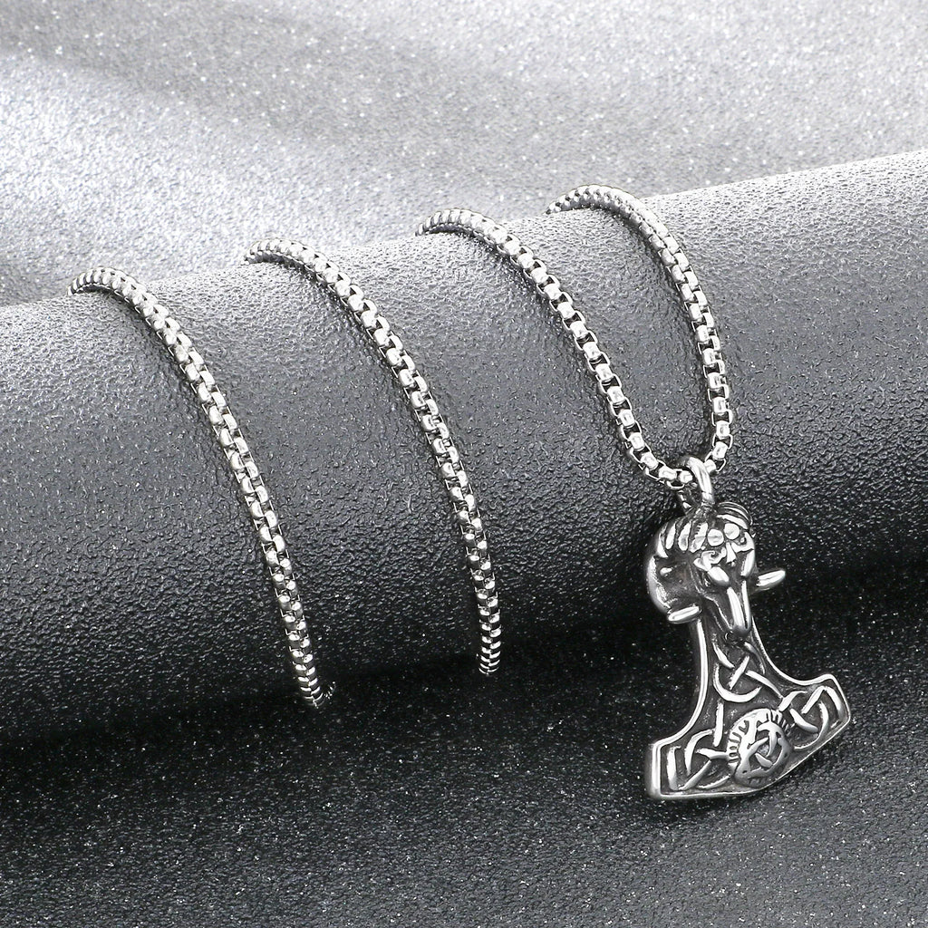 Viking Norse Thor Hammer Mjolnir Necklace — Stainless Steel
