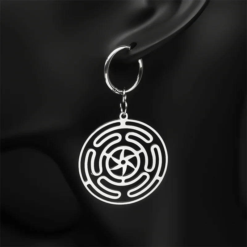 Steel Earrings Hekate Wheel Drop Strophalos Hecate
