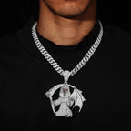 High Street Full Diamond Grim Reaper Pendant Necklace Plated Hip Hop Outfit Trendy Accessory For Men Women