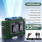 Socoolfan 14500mAh Outdoor Fan Portable Waist Hanging Neck Strong Dual Air Vents Fans for Travel Sports Courier Outdoor