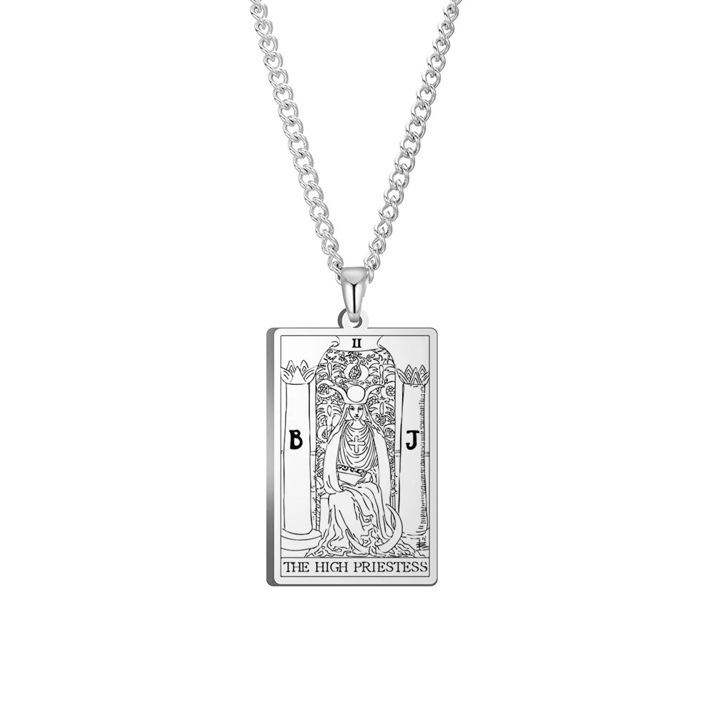 Dawapara Vintage Tarot Card Necklace The Major Arcana Pagan Astrology Talisman Pendants Necklace Stainless Steel Jewelry
