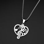 Heart Treble Clef Microphone Pendant Necklace Stainless Steel Gold Color Music Note Jewelry Gift Singer Musician