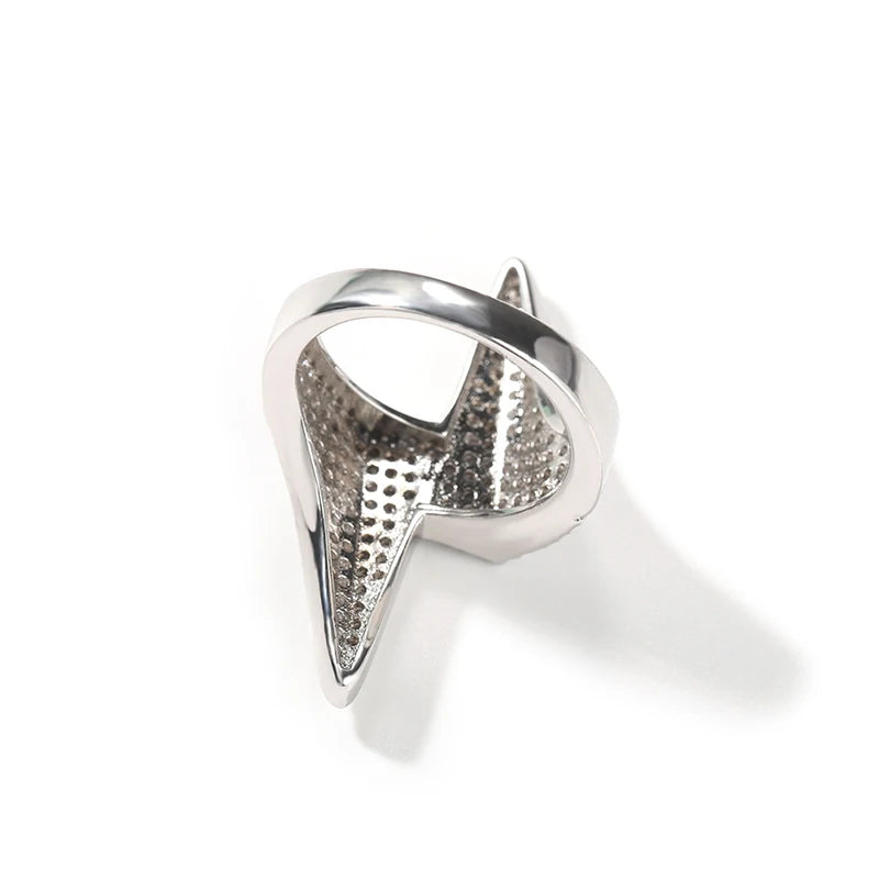 Iced Out Lightning Bolt Ring for Men — Two-Tone CZ Pave