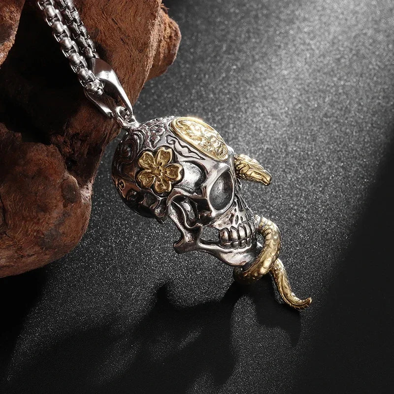 Snake Demon Skull Pendant Necklace — Gothic Vintage