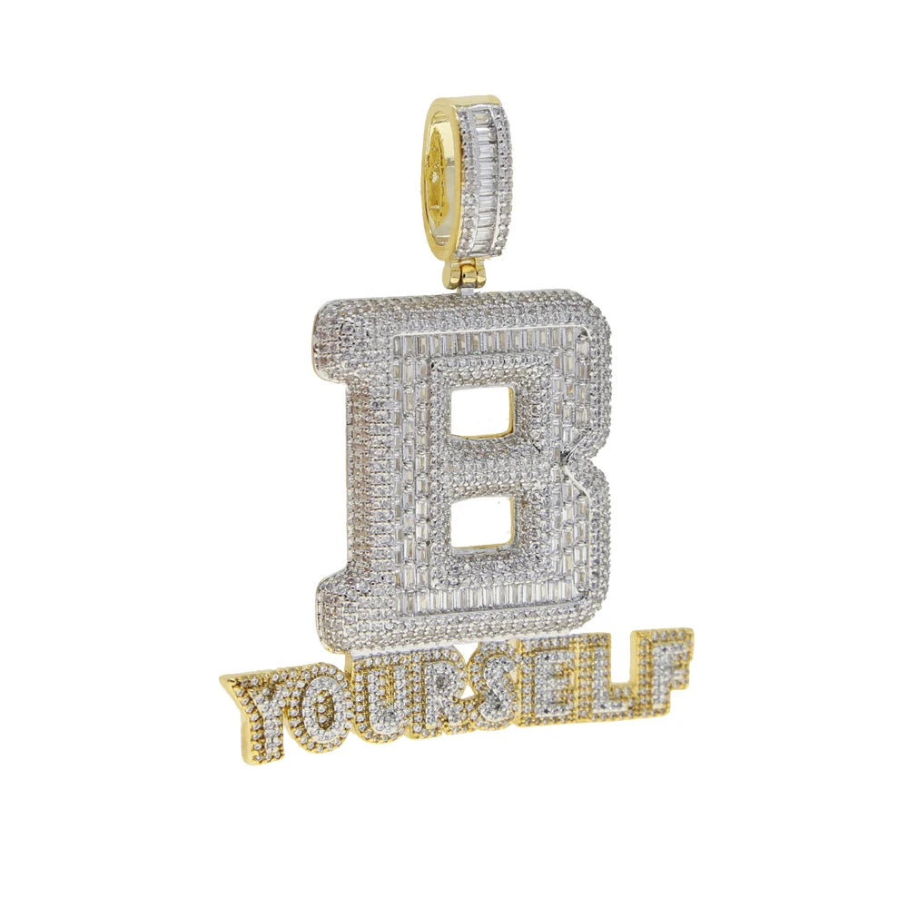 Iced Out Letter O Block Pendant Bling Cubic Zirconia Micro Pave Cz Paved Hip Hop Men Boy Rope Chain Jewelry