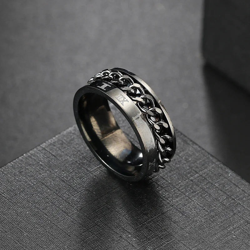 Anxiety Fidget Rings For Men Spining Titanium Stainless Steel Colorfully Spinner Rotatable Chain Jewelry Rotating Rings