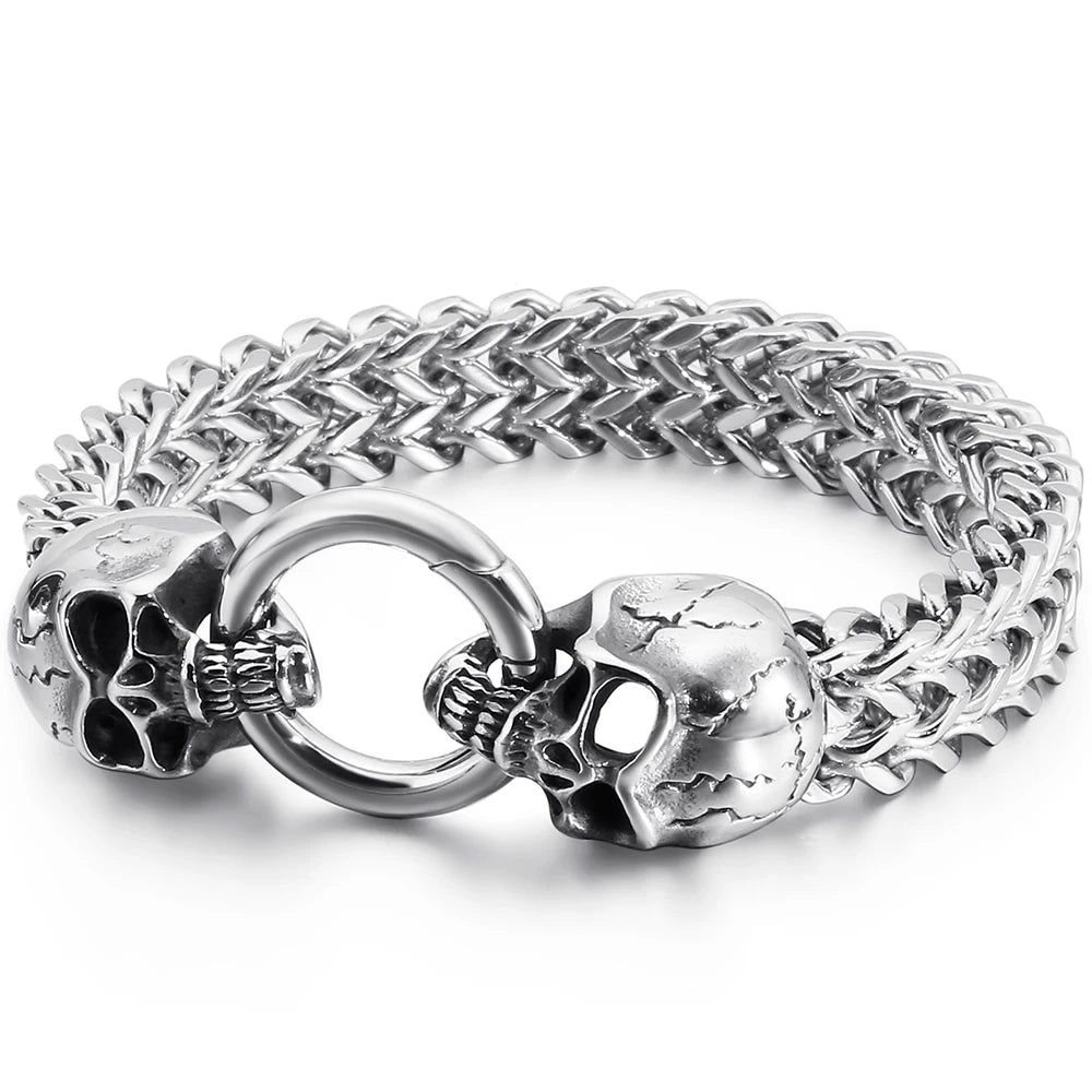 Steampunk Rock Skull Bracelet for Men In Waterproof Stainless Steel Skeleton Men's Bracelet Man Bike Jewelry Boys