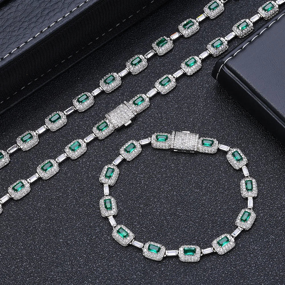 Tennis Chain Necklace Stainless Steel Green CZ