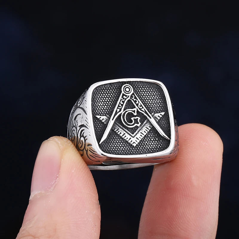 Freeshipping Fashion 2024 New 316L Stainless Steel Freemasonry Ring With Pattern For Man Biker Jewelry For Boyfriend