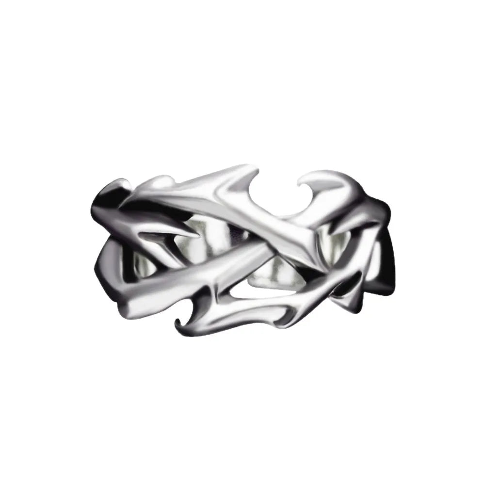 Creative Retro Irregularity Thorns Stainless Steel Opening Rings Gothic Punk Finger Ring for Men Women Personality Jewelry Gifts