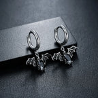 Vintage Gothic Bat Pendant Hoop Earrings for Men Women Black Oval Zircon Dangle Earring Punk Halloween Jewelry