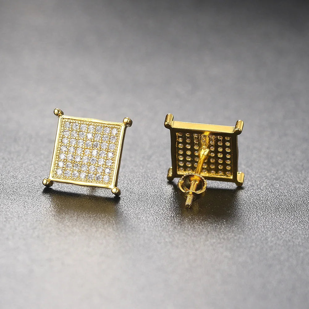 Iced Out Zircon Stud Earrings — Two-Tone