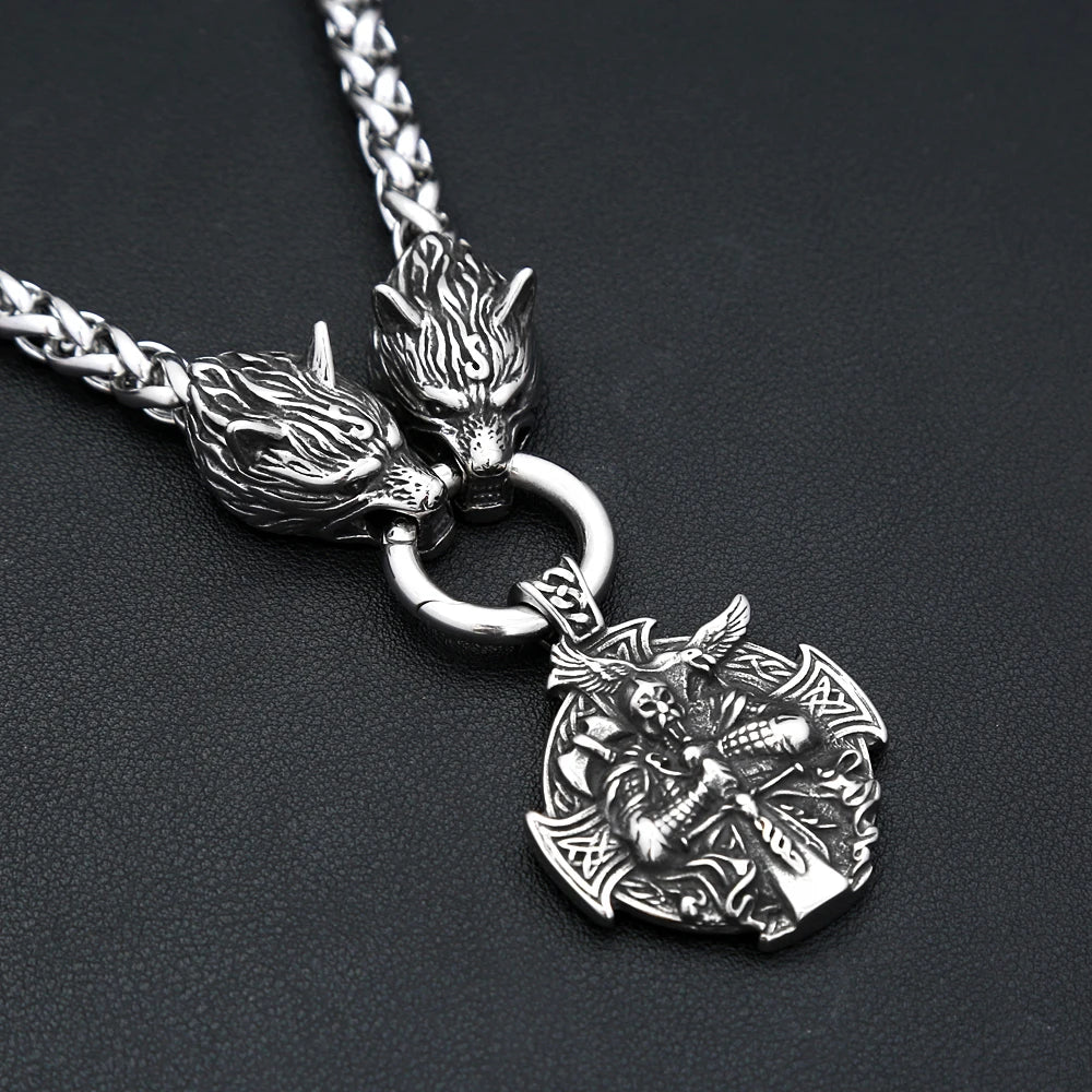 Wolf Odin Steel Pendant Vintage 316L Viking Warrior