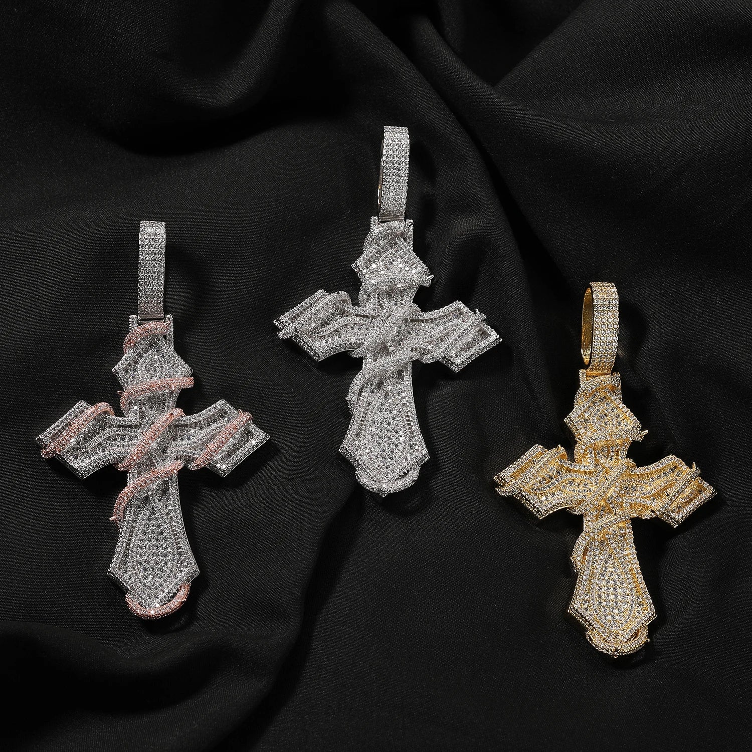 THE BLING KING Iced Out Thorn Wrapped Cross Pendant Necklace Zircon Hip Hop Jewelry Father's Day Graduation Gift for Men