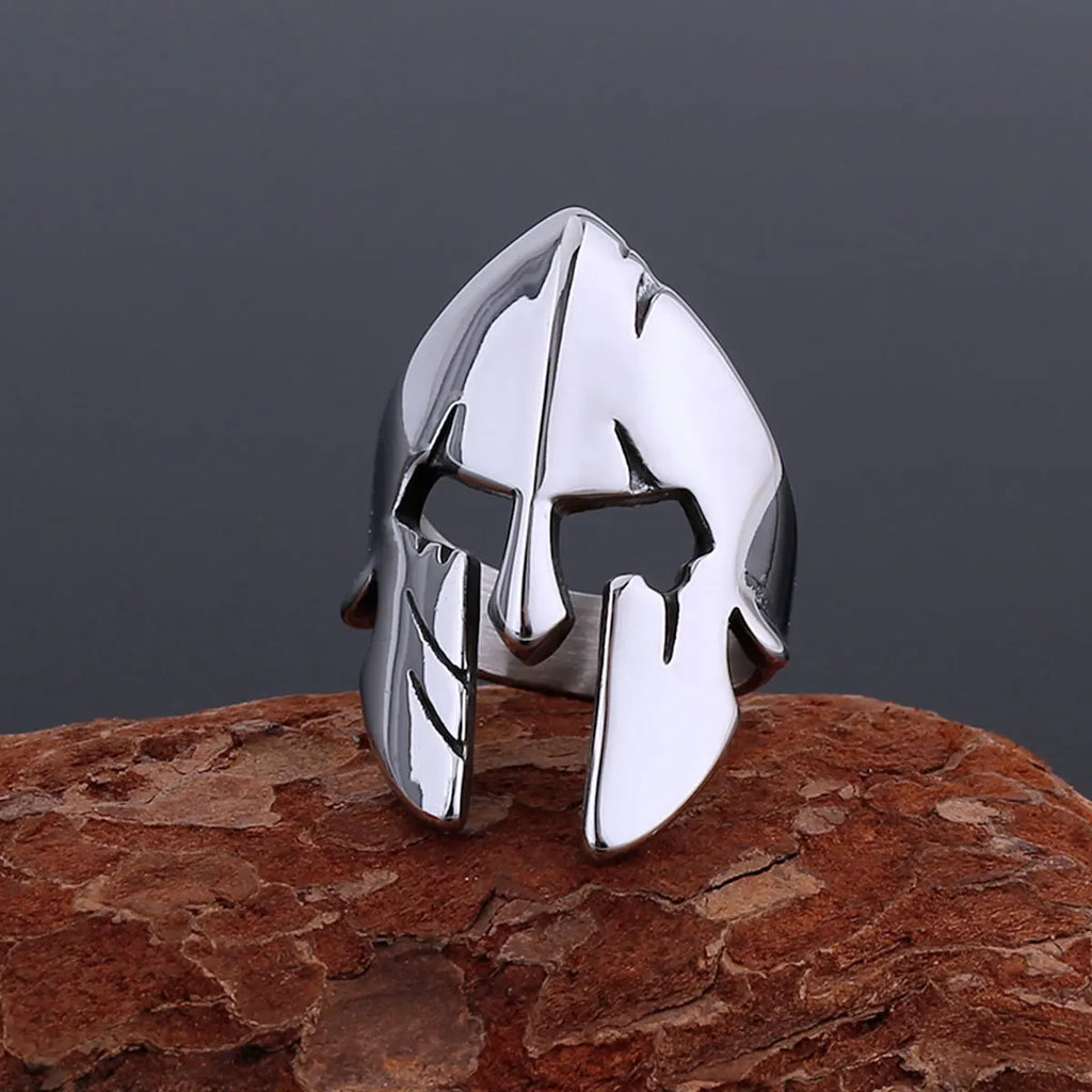 Stainless Steel Vikings Glossy Mask Ring Men's Personality Punk Hip Hop Sparta Face Shield Shape Finger Jewelry Ring Gift