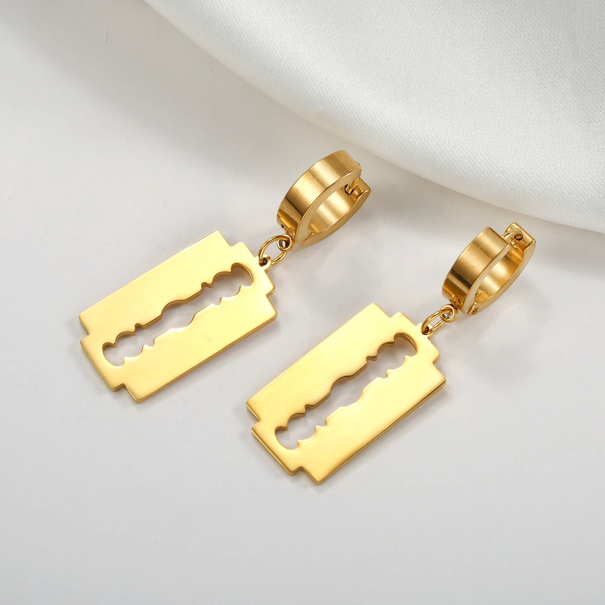 My Shape Punk Blade Razor Hoop Earrings for Men  Women Stainless Steel Circle Drop Earring Ear Clip Fashion Party Jewelry