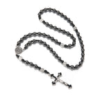Fashion Classic Black Hematite Round Beads St. Benedict Cross Pendant Necklace for Men and Women