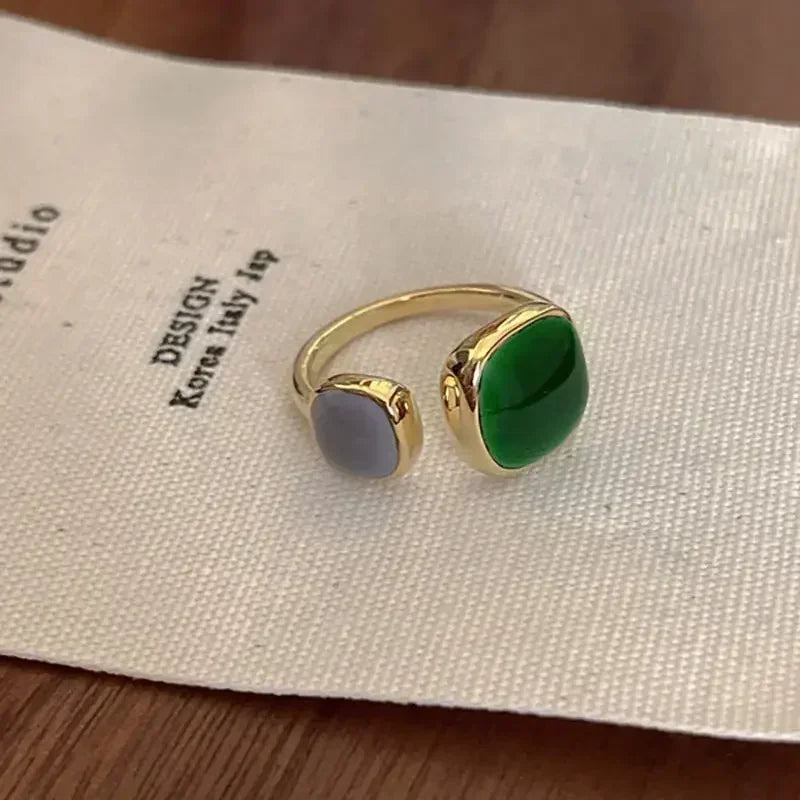 Hug Hands Open Adjustable Ring — Gold-Tone, Clear Stones
