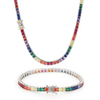 Gold Rainbow Tennis Necklace Iced Out 4MM 18K