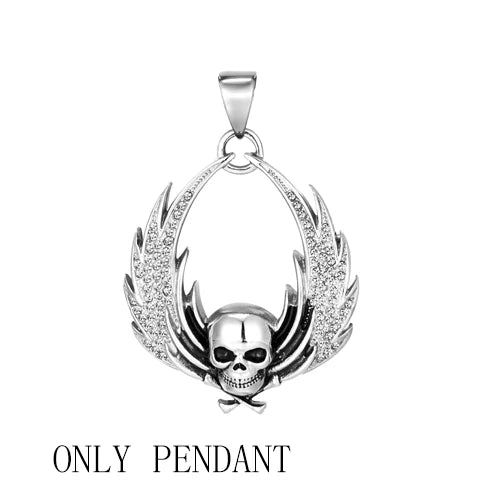 Fallen Angel Wings Skull Pendant Necklace — Stainless Steel