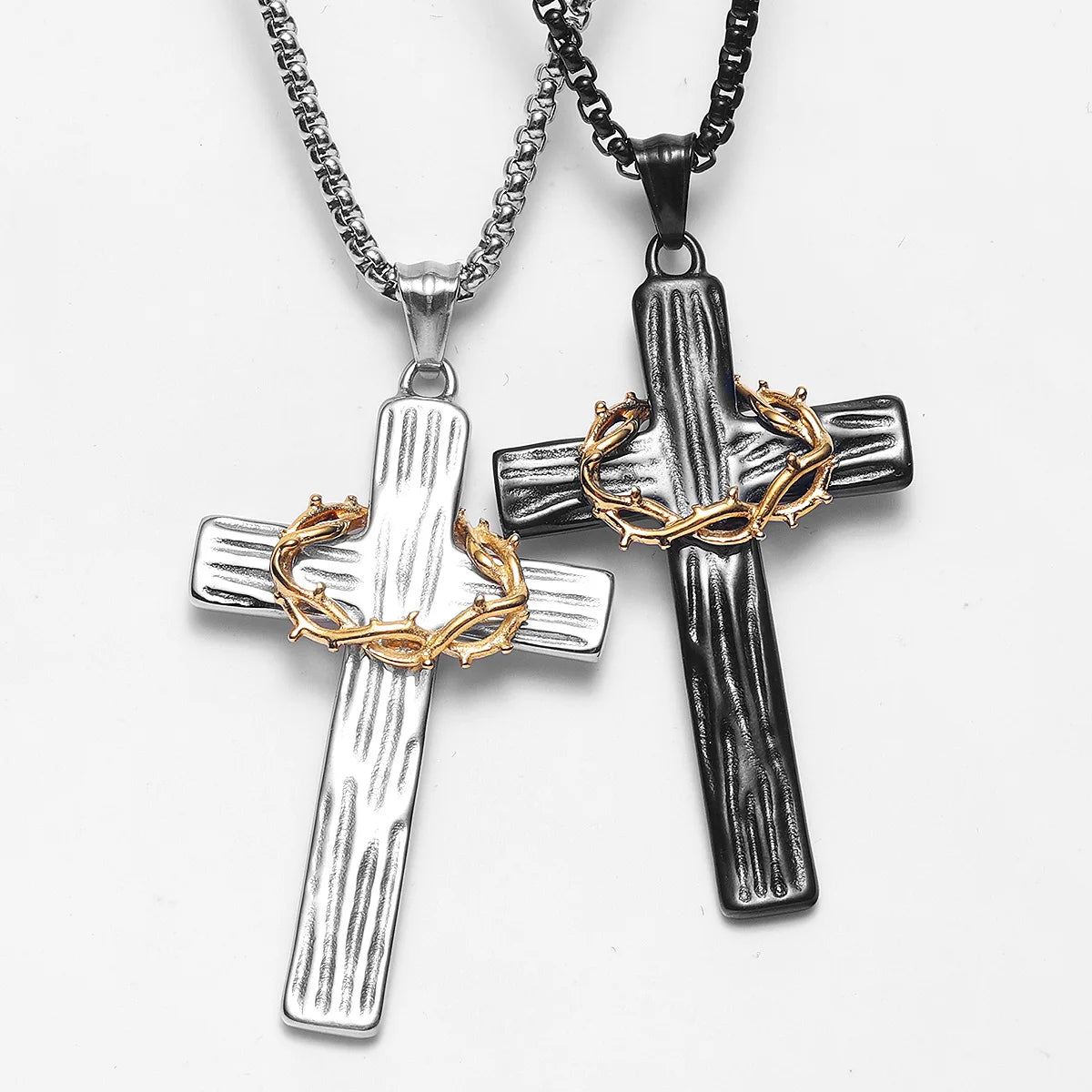 Thorn Cross Pendant Necklace — Stainless Steel