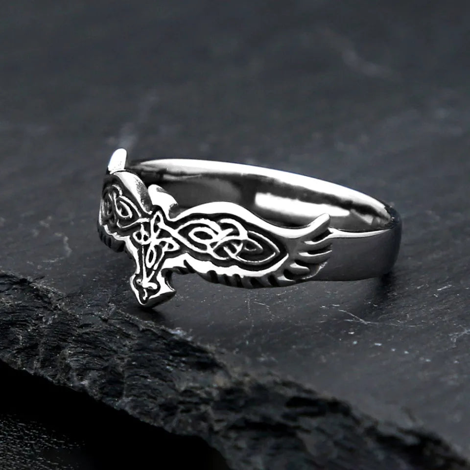 Vintage Simple Stainless Steel Vikings Raven Ring Fashion Nordic Celtic Knot Rings For Men Women Amulet Jewelry Dropshipping