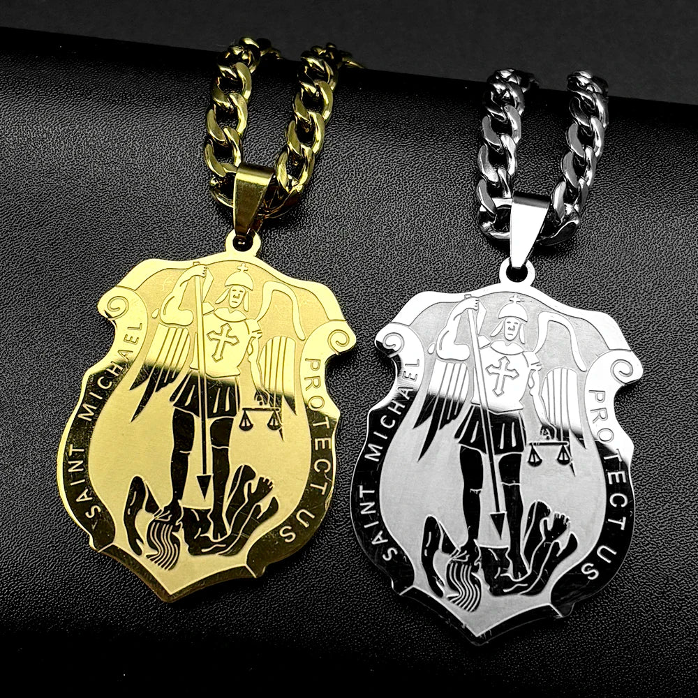 St. Michael Angel Pendant Necklace — Stainless Steel