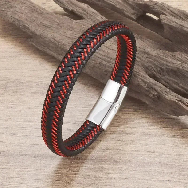 Vintage Punk Hand Woven Three Layer Leather Black Beaded Bracelet Magnetic Bracelet Clasp Men\\'s Charm Business Event Jewelry