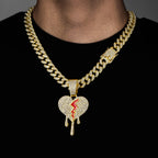 Hip Hop Iced Out Broken Heart Pendants Necklace with Miami Cuban Link Chain Heartbreak Necklaces Men Women Rapper Charm Jewelry