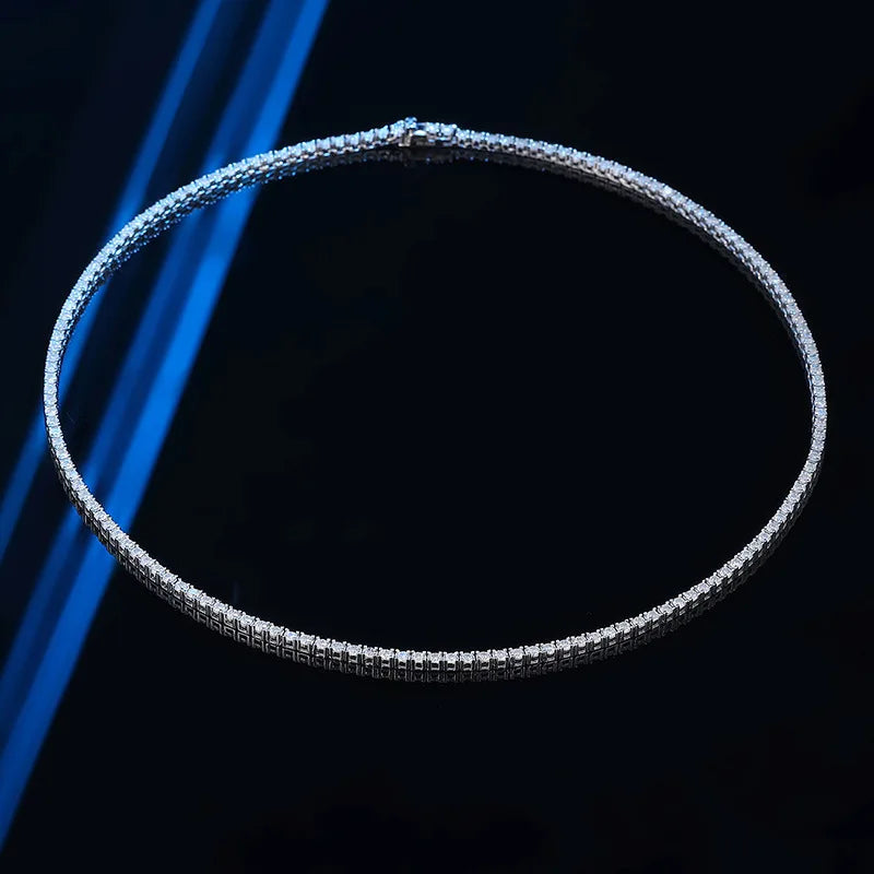 Luxury Solid Platinum PT950 Women's 2mm Mosane Diamond Necklace Single Row Diamond Clavicle Chain