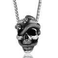 Snake Skull Pendant Necklace — Black Stainless 22"