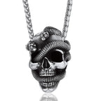 Snake Skull Pendant Necklace — Black Stainless 22"