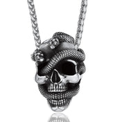 Snake Skull Pendant Necklace — Black Stainless 22"